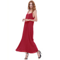 Kate Kasin Sexy Womens Summer Casual Loose Spaghetti Straps V-Neck Red Maxi Dress KK000700-2